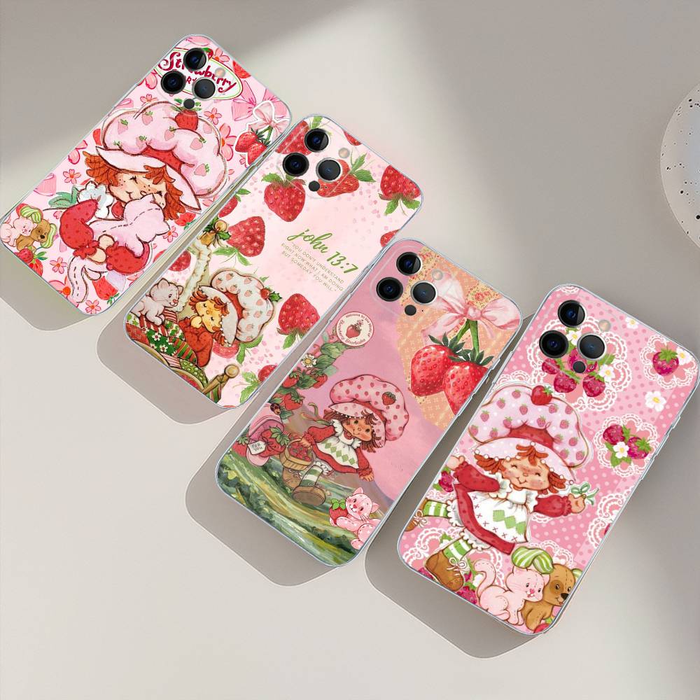 Анимированный S-Клубничный S-Шорткейк TPU Силиконовый Чехол Для IPhone 11 12 13 14 15 16 17 Pro Max Ударопрочный Прозрачная Задняя Крышка