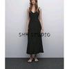 Spring and Summer New Women's Clothing Elegant Elegant V-neck Sleeveless Mid-Length Backless Dress Black Dress 6671584