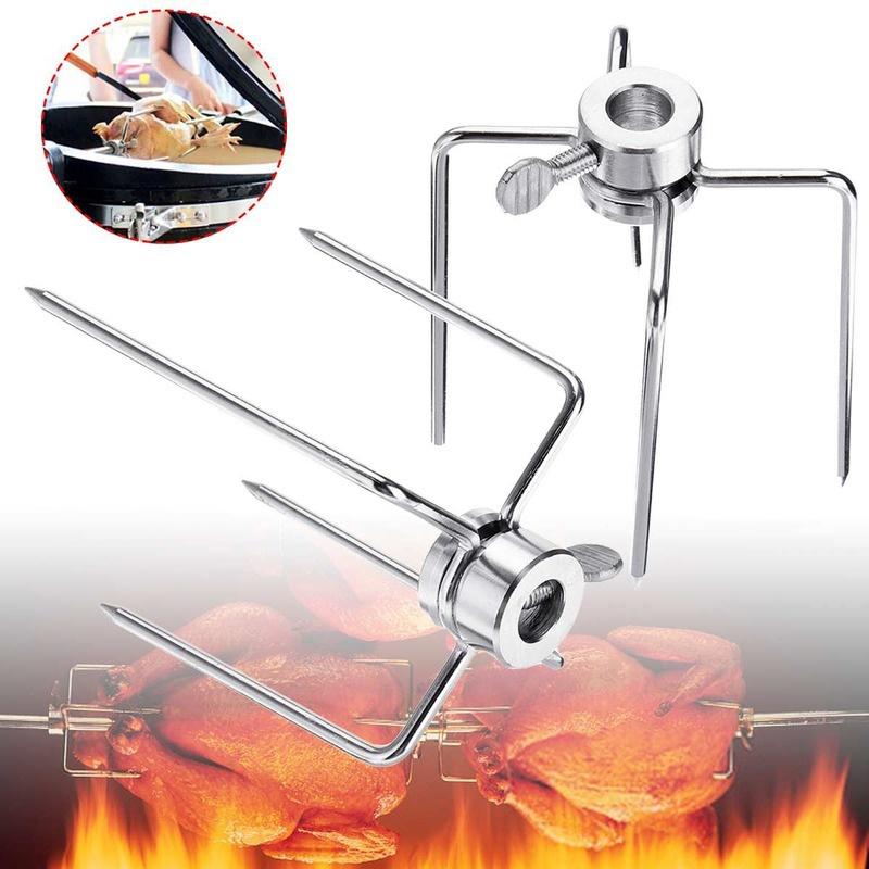 1set Stainless Steel Rotisserie Meat Forks Clamp Grill Meatpicks Barbecue Skewer With Locking Screw Quick Adjustments BBQ Tools