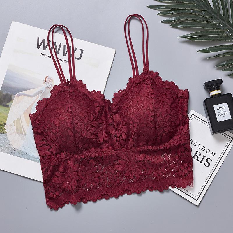 Женская кружевная майка-борцовка с нагрудными вкладышами - Сексуальный большой размер, базовая майка-бандо, тонкое нижнее белье