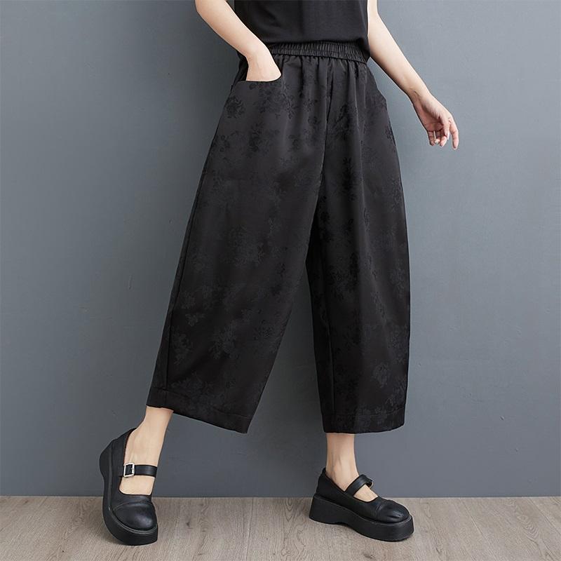 Черные винтажные повседневные свободные летние широкие брюки больших размеров с высокой талией, женские брюки
