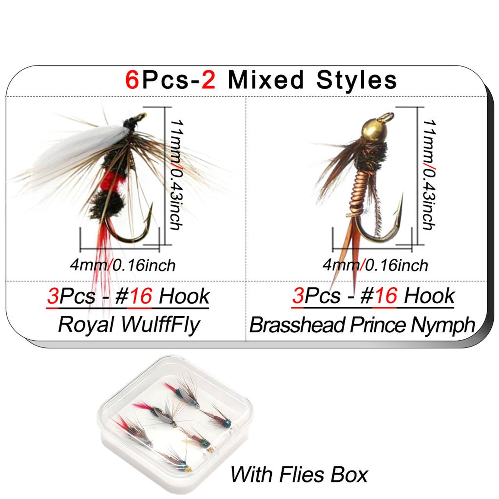 6 шт./коробка искусственная насекомая приманка Brasshead Prince Nymph&Royal WulffFly приманка для ловли форели/баса/окуня/сома/карпа/судака