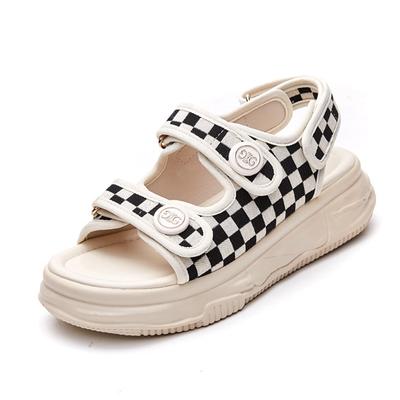 2024 летняя обувь, женские сандалии на толстой подошве, обувь из дышащей ткани на плоской подошве 4,5 см, мягкая брендовая женская повседневная обувь бежевого, зеленого, черного цвета