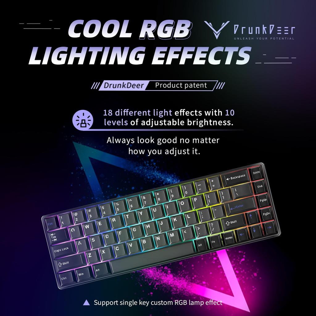 DrunkDeer G65 eSports Gaming Rapid Trigger Keyboard Hall Effect Switches Magnetic Switches Last Win Release Dual Trigger Modes Adjustable Black Gray