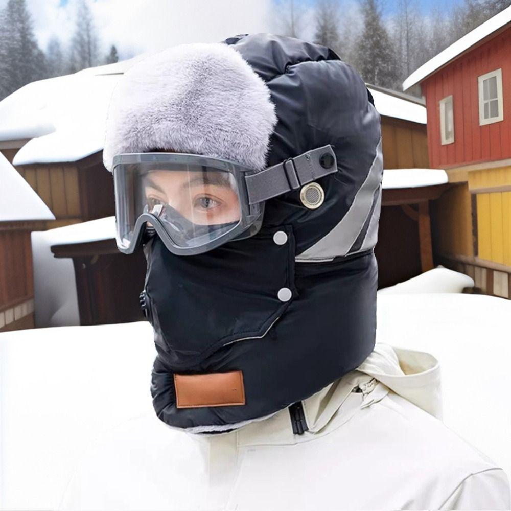 with Goggles Ski Hat Russian Ushanka Cycling Windproof Cap Pilot Hat Lei Feng Hat  Sports
