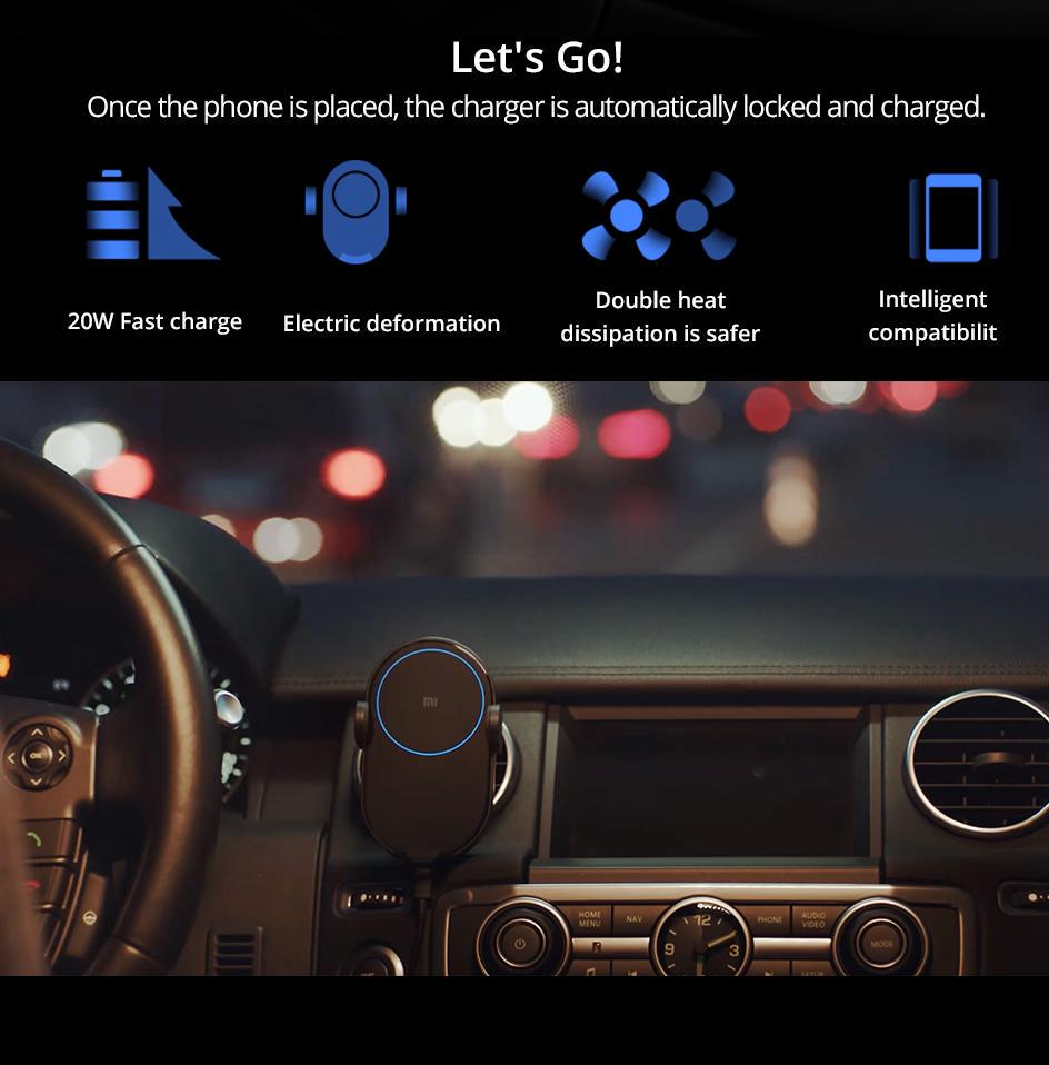 Xiaomi Беспроводное автомобильное зарядное устройство Mi 20 Вт Max Qi, интеллектуальный инфракрасный датчик, быстрая зарядка, автомобильный держатель для телефона с двойным охлаждением для Mi 9