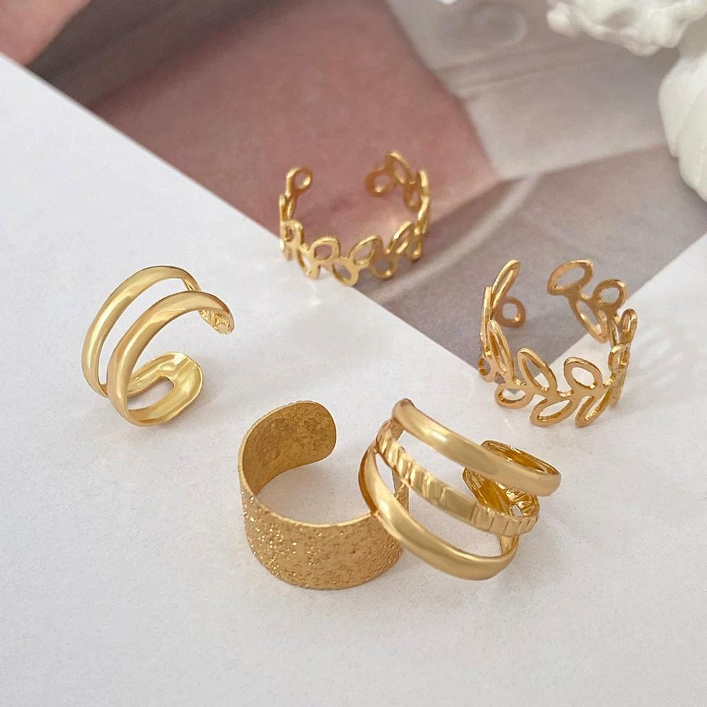 Good Gold 5-piece Set U-shaped Cartilage double-C No Ear Hole Personality 10PCS Holiday Gifts Double-layer Gold Foil Creativity Hollow Ear Clip