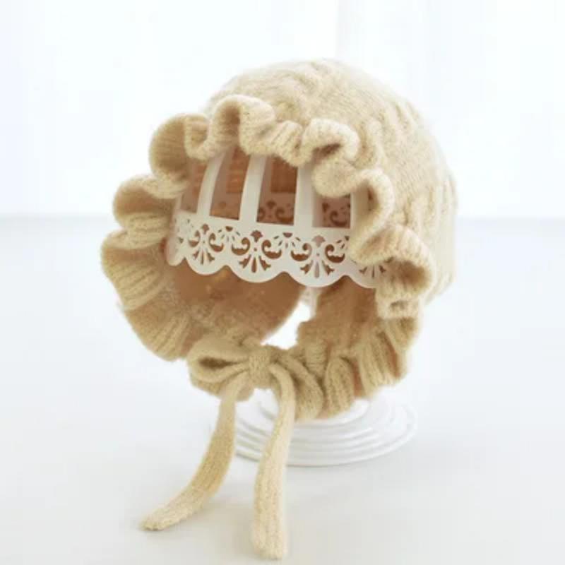 Шапка для младенцев, зимняя шапка с капюшоном для девочек, осенне-зимняя теплая шерстяная шапка с защитой от ушей, кружевная вязаная шапка для девочек 0-2 года