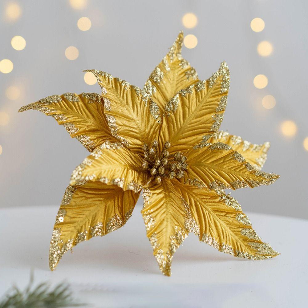 Блестящий имитация рождественского цветка, аксессуары для рождественской елки ручной работы, макет мероприятия