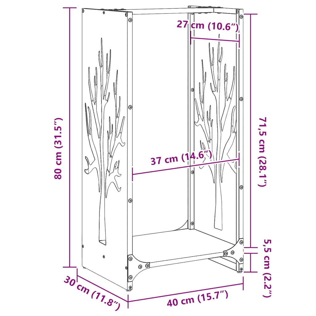 Firewood Rack Anthracite Grey 40 x 30 x 80 cm Cold Rolled Steel