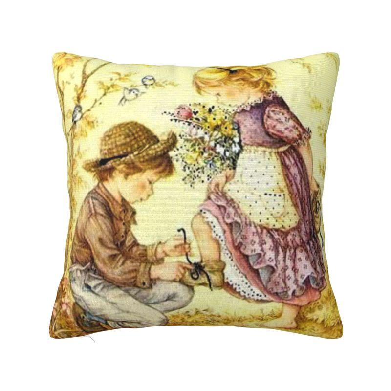 Custom Luxury Cute Sarah Kay Cushion Cover Velvet Cartoon Throw Pillow Case Living Room Decoration