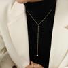 Tassel Long Necklace Imitation Pearl Y-Shaped Collarbone Sexy Trend Fish Mouth Chain, Titanium Steel Material Plated With 18K Gold P611
