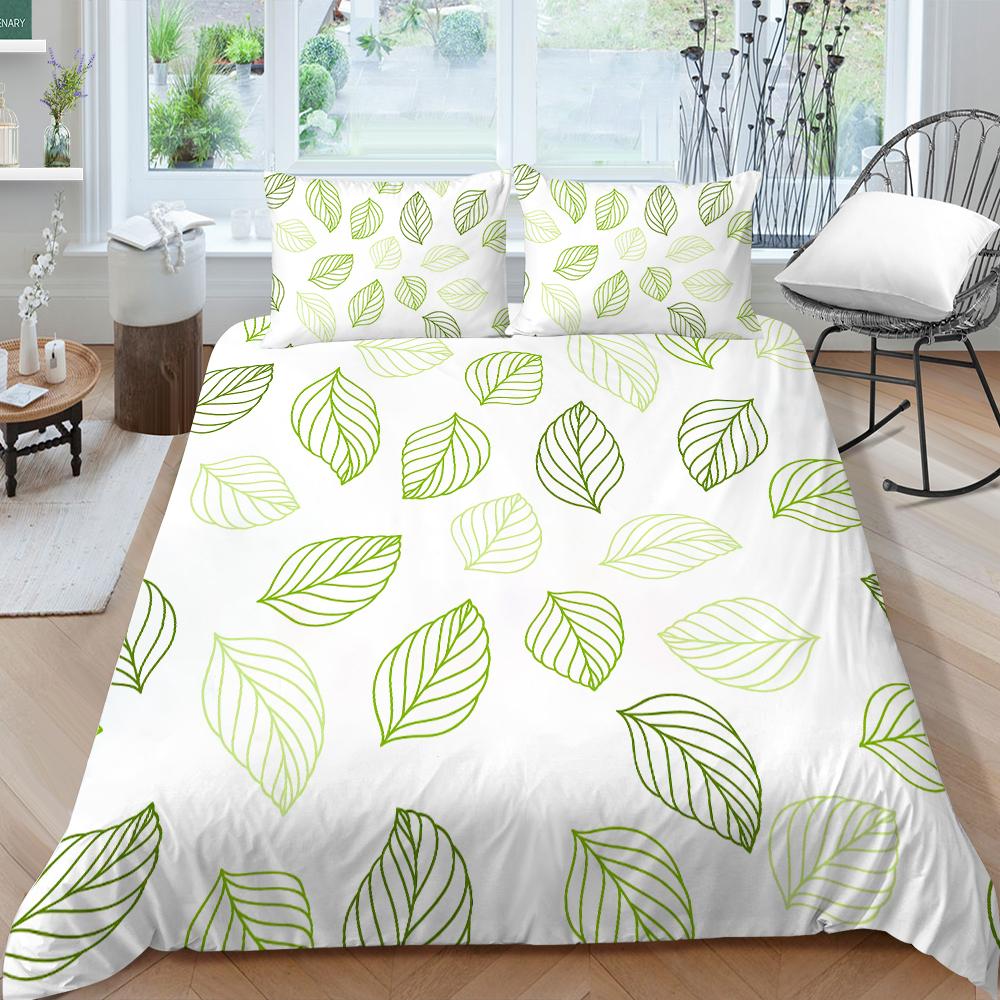 Family Bedding Single Double Bed Full Size Plant Printing Series Bedding Leaf Pattern Pillowcase and Quilt Cover Washable Home Decoration