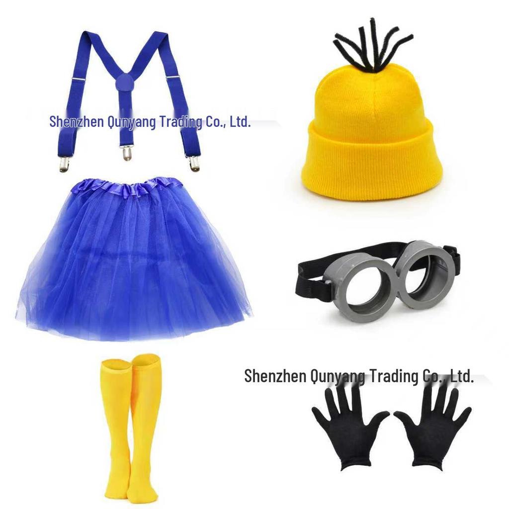 Вязаный набор шапка и перчатки в стиле Миньонов с очками и сетчатой юбкой, аксессуары для костюма