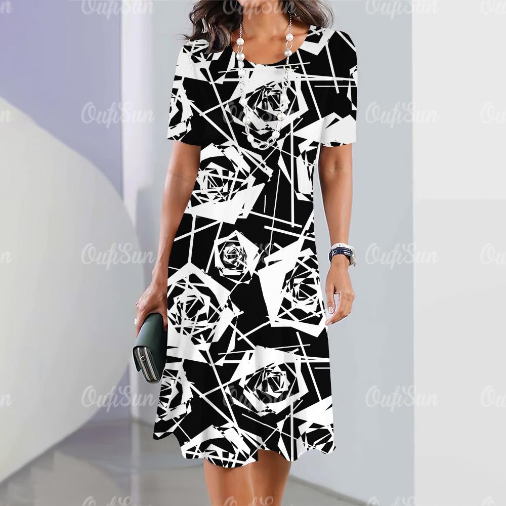 Summer Dresses For Women Fashion Harajuku Girls Sexy Striped 3D Print A-Line Dresses Holiday O Neck Female Loose Elegant Costume