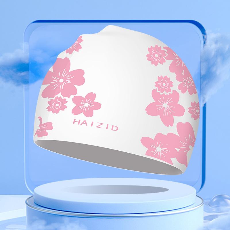 Силиконовая шапочка для плавания со свежим сладким цветочным принтом для женщин, модная шапочка для плавания с длинными волосами, защита ушей, аксессуары для бассейна