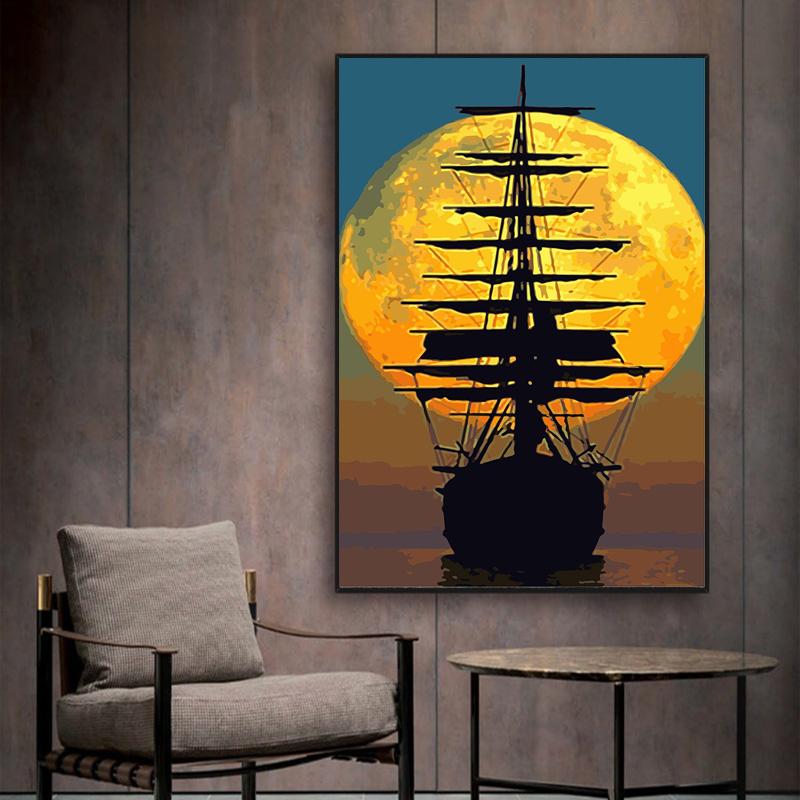 Большая картина большого размера Современный домашний декор Парусная лодка Картина на холсте Абстрактный пейзаж Плакат на стену Декор комнаты в стиле лофт Без рамки