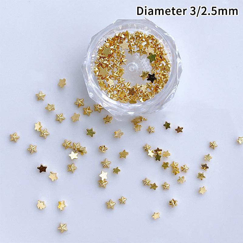 1 Коробка 3D Золото Серебро Нейл-арт Пятиконечная звезда Ювелирные изделия Металлические заклепки Шармы для ногтей Сплав Плоская задняя часть Звезды Украшение для ногтей Инструмент для маникюра