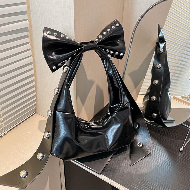 Сумка-хобо Rivets Bow Y2K и кошельки для женщин, модная сумка через плечо со съемным бантом, женская сумка из искусственной кожи для подмышек KTY