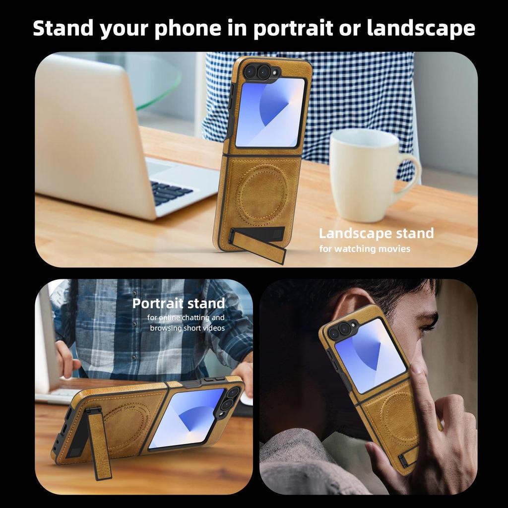 Кожаный чехол-книжка с магнитной подставкой для Samsung Z Flip7 - Совместимый с трансграничной торговлей, Защитная крышка для бизнеса