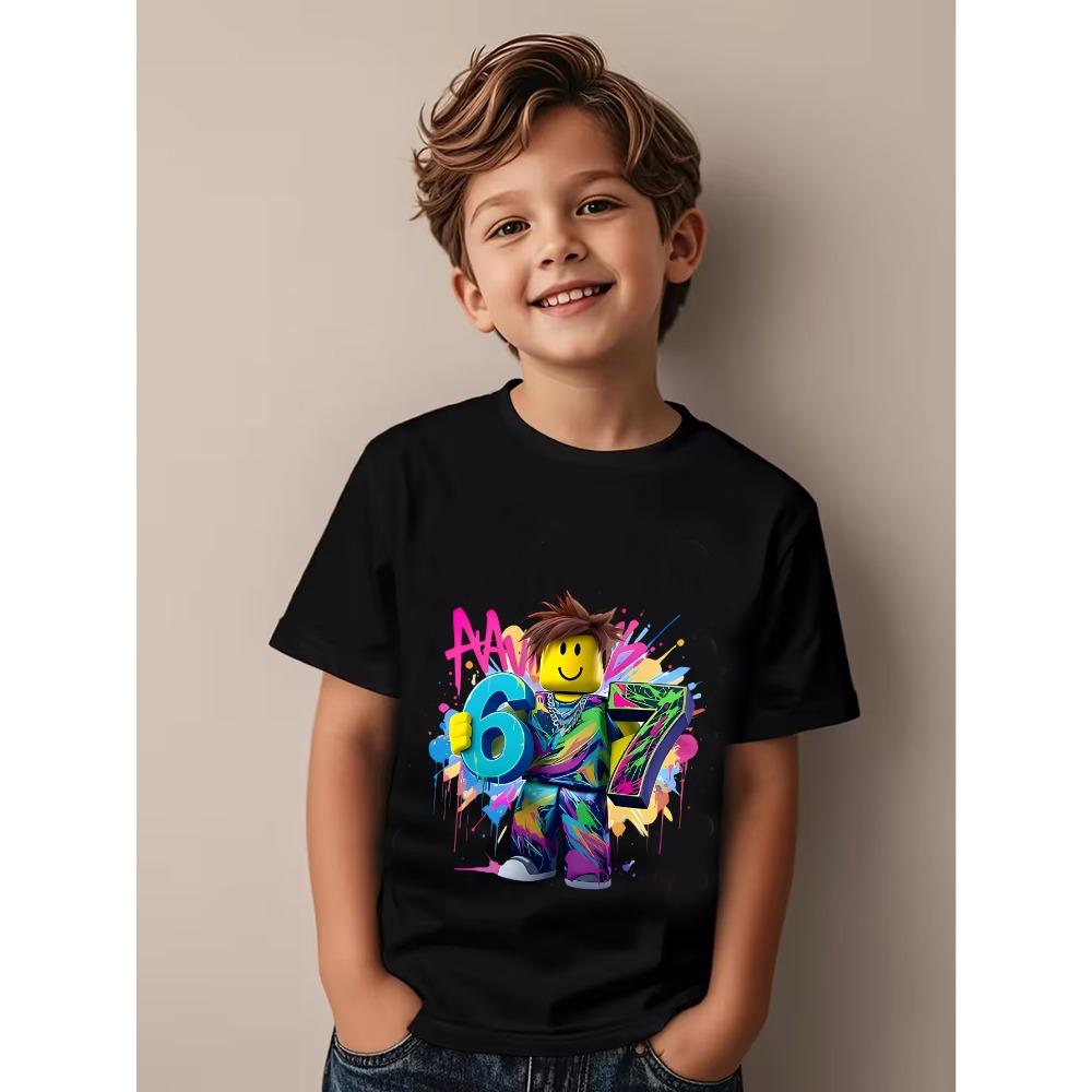 Funny Meme Number 67 Six Seven Print Men's Short Sleeves T-Shirt Loose Casual Summer Outdoor Street Men's and Women's Tees Tops