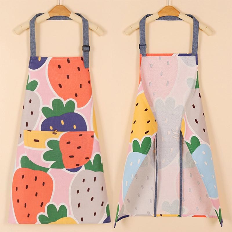 Cartoon Pattern Cotton Apron with Large Front Pocket No Sleeve Hanging Neck for Men Women Unisex Adjustable Kitchen Cooking