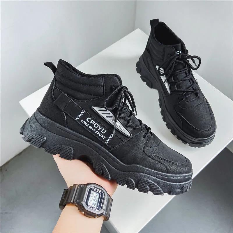New Men's High Cut Thick Soled Wear-resistant Sports Shoes for Spring and Autumn Fashion Trends Casual Shoes for Outdoor Running