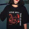 Love Will Tear Us Apart Unisex Tumblr Fashion Grunge Black Tee Hipsters Punk Style Top Summer T Shirt Fashion Short Sleeve