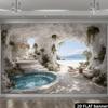 2D flat white cave-themed seascape backdrop  suitable for living rooms bedrooms  live streaming studios  and guesthouse