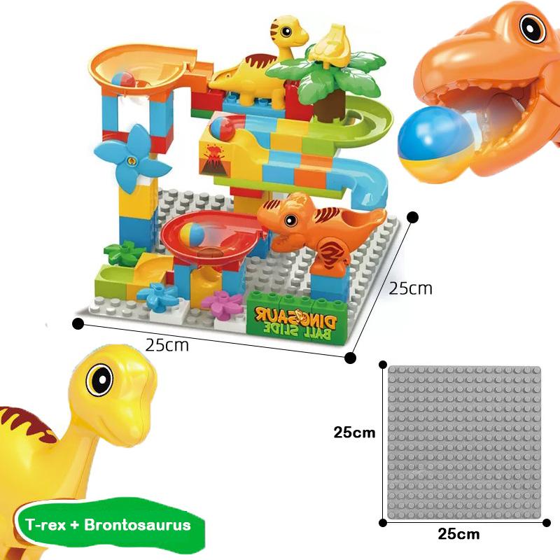 Dinosaur Marble Run Large Building Blocks STEM Ball Race Track for Boys Girls with Functional Marbles Maze Game Toys for Kids