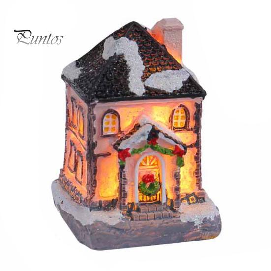 Рождественский светящийся орнамент дома Романтическое теплое освещение Ремесло из смолы Маленький настольный светодиодный заснеженный дом Украшение Статуэтка Статуя Фестиваль вечеринки