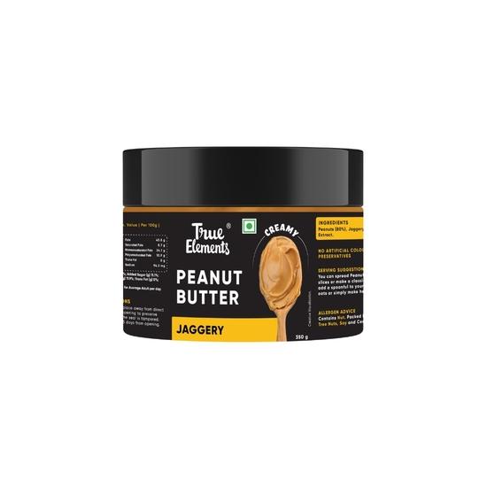 True Elements Peanut Butter Creamy Jaggery 350Gm By True Elements - Clean Protein, Peanut Butter For Fitness, Unsweetened, Creamy