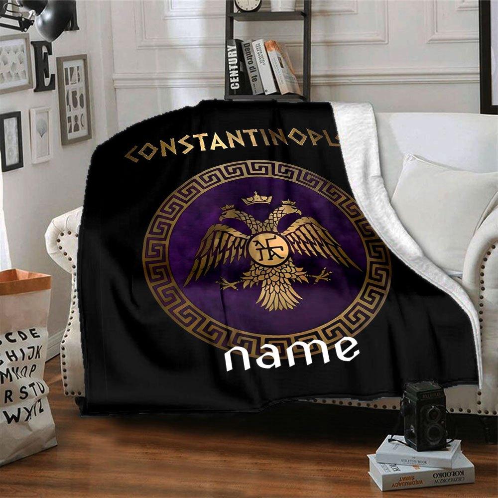 Byzantine Emblem Cozy Customizable Blanket Personalized Name Comfortable For Sofa Couch Office Bed Picnics Four Seasons Multipurpose Versatile
