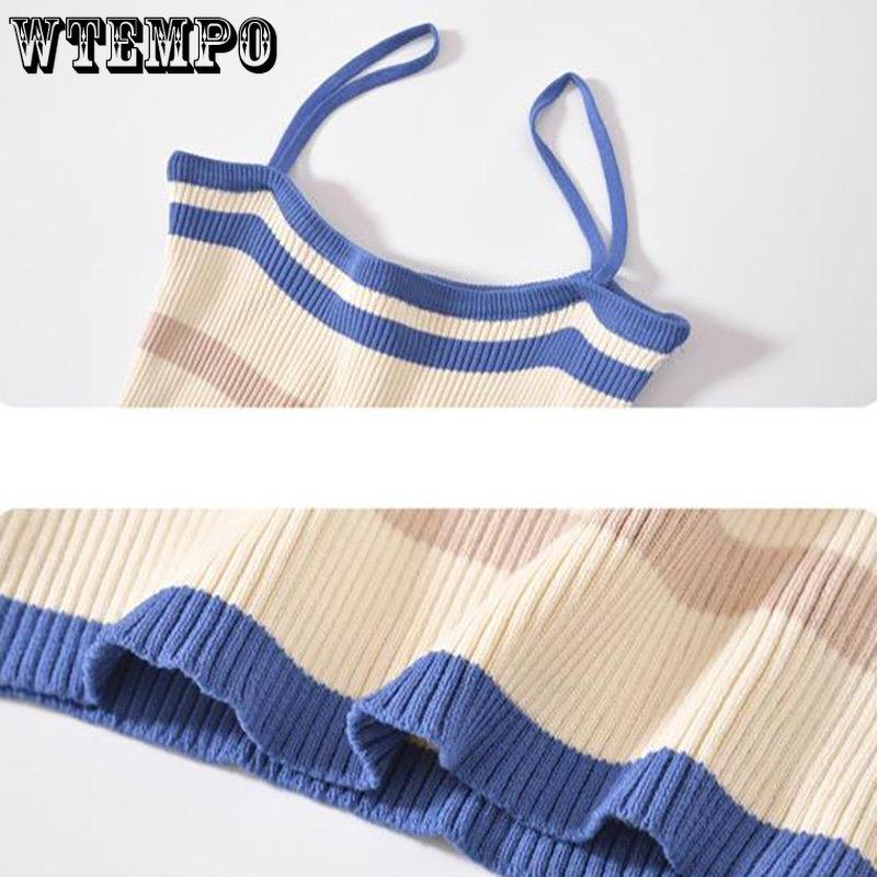 WTEMPO Вязаное длинное платье без рукавов, женское полосатое винтажное облегающее платье с открытой спиной, элегантное корейское шикарное платье