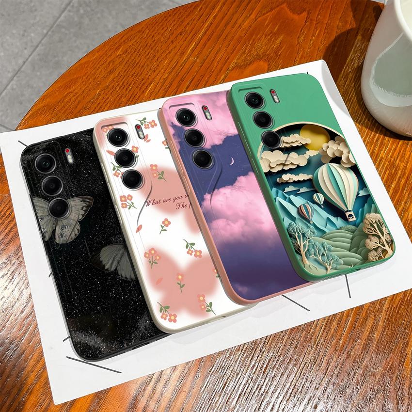 For Tecno Camon 40 Pro Spack 30 Pova 6 Neo Phone Case Pretty Starry Sky Cat Pattern Liquid Silicone Advanced Dustproof Protective Shell For Tecno Capa