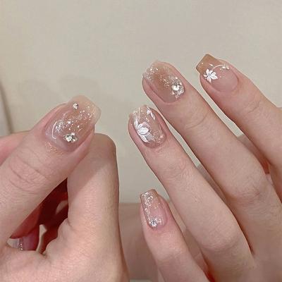 24 шт. Новые ногти, накладные ногти, ветровой белый цветочный нейл-арт, постепенное изменение, Майяр, чистое желание, накладные ногти