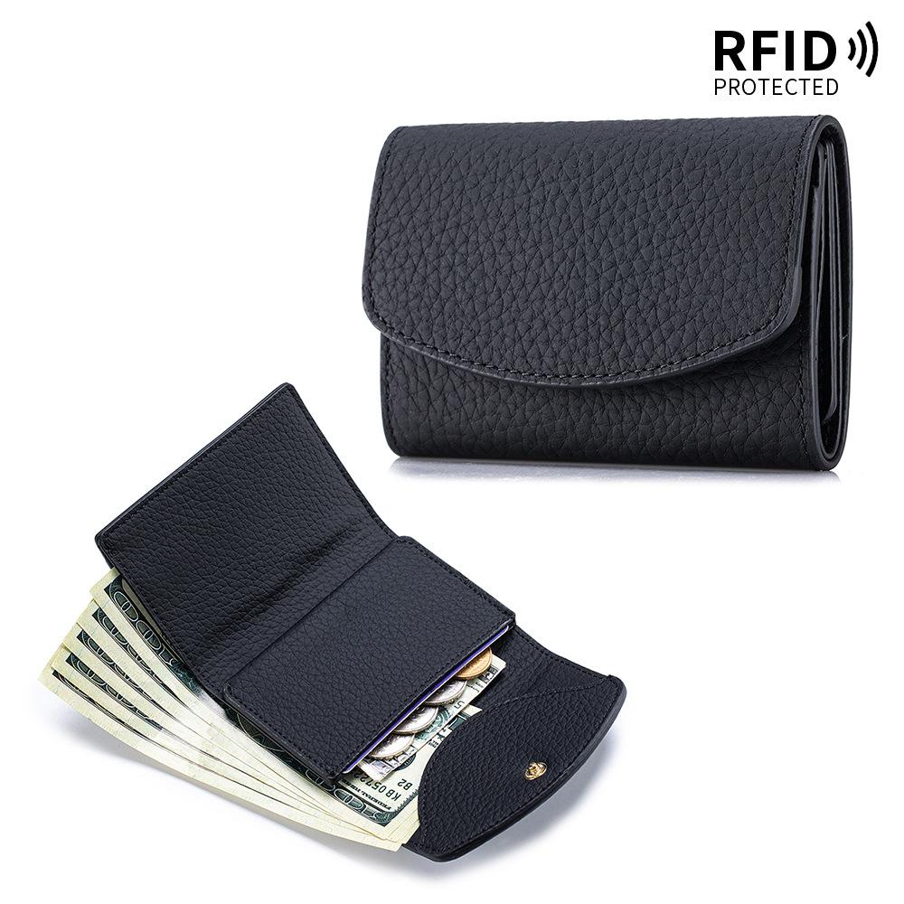 Маленький кожаный RFID-кошелек для женщин с отделением для монет, компактный трехскладной мини-карманный кошелек с отделением для купюр и держателями для карт