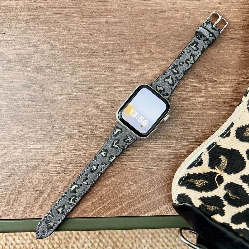Кожаный ремешок с леопардовым принтом для Apple Watch 11 iWatch 10987E, Huawei FIT4, Xiaomi 9PRO