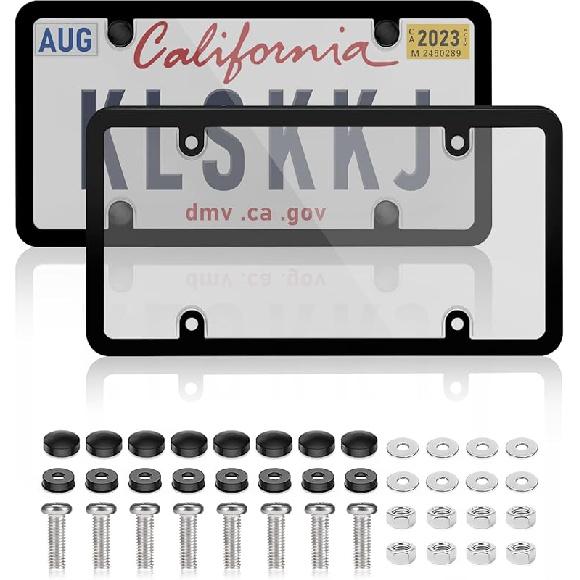 2 Pack Clear License Plate Cover And Frame Combo, License Plate Protector Unbreakable License Plate Shields Tag Holder Fits Standard US Plates With