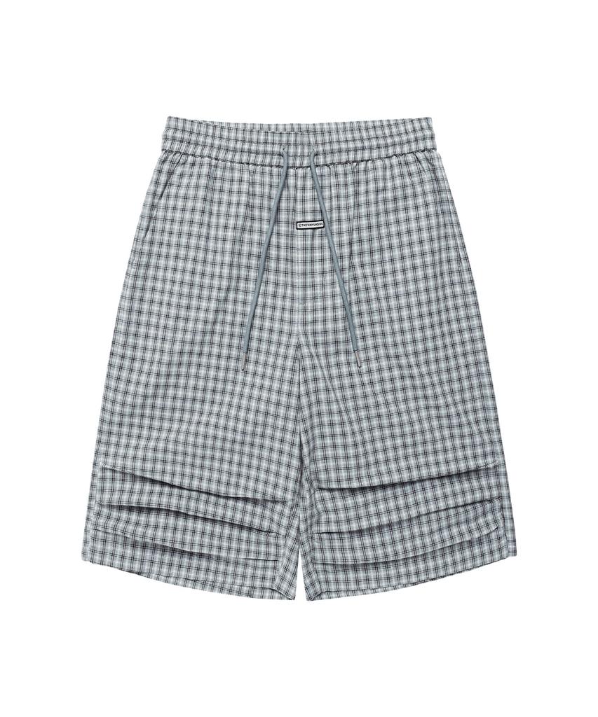 THEVINYLHOUSE Three-Quarter Check Pants Blue