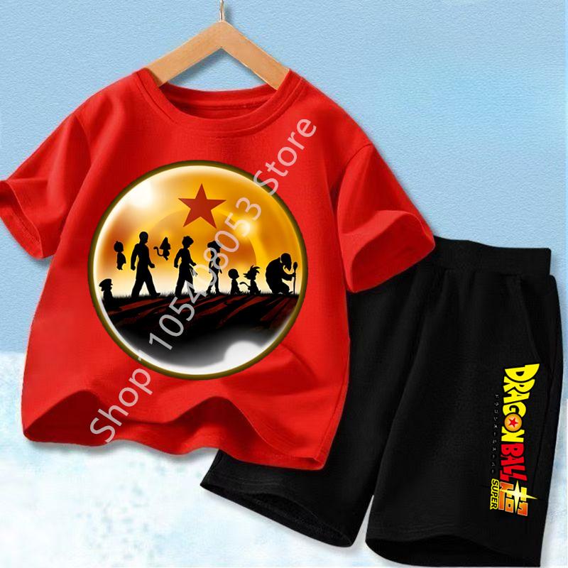 2026 Anime Cool Goku Dragon Ball Z Boys CosPlay Short Sleeve Shorts with Pocket Beach Pants Breathable Polyester T-shirt Kids Suit
