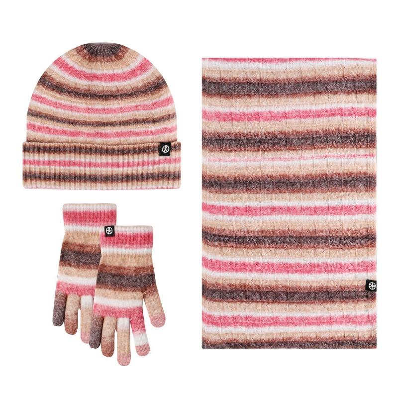 Wool Hat Scarf Gloves 3-piece Set Warm and Fleece Cold Striped Grid Gradual Change Scarf Three-piece Set
