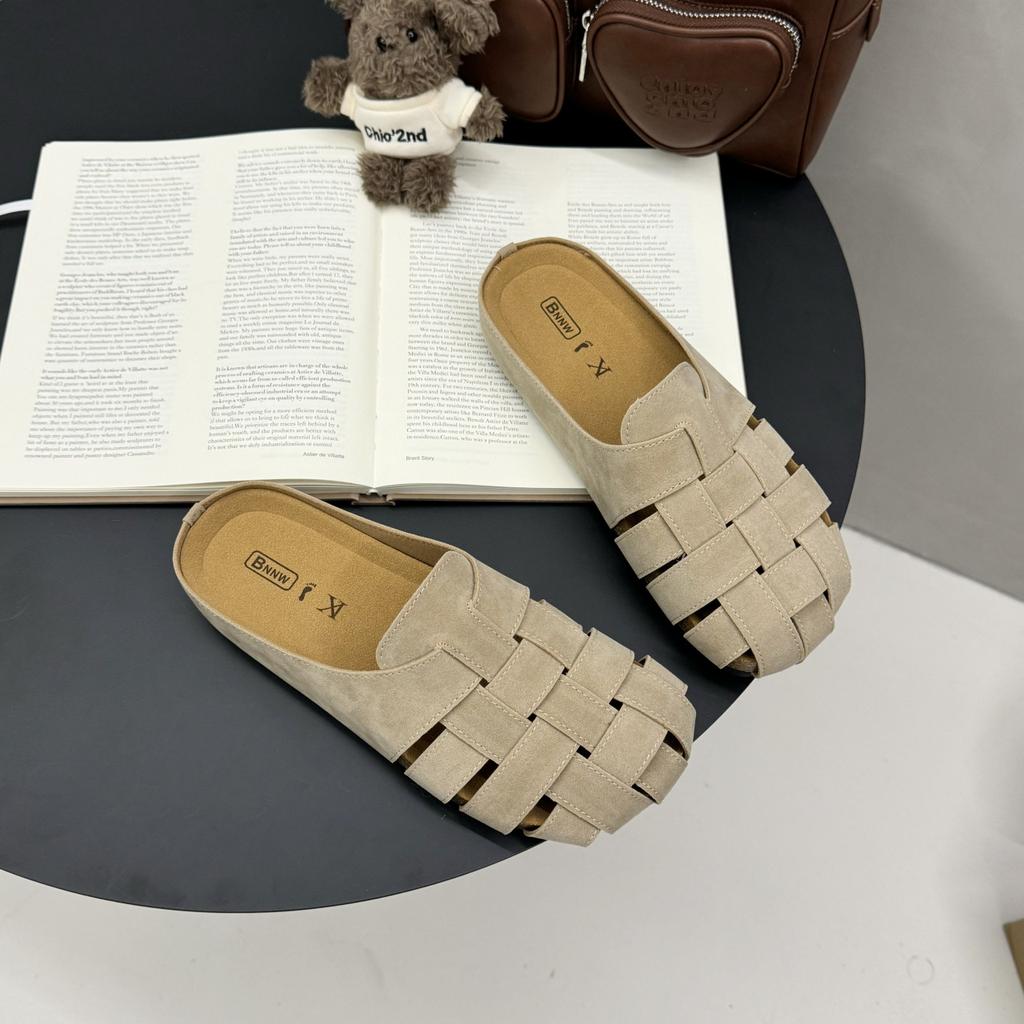 2024 весна и осень новая мода универсальная сумка головные уборы полутапочки женская обувь верхняя Mori полые ретро повседневная толстая