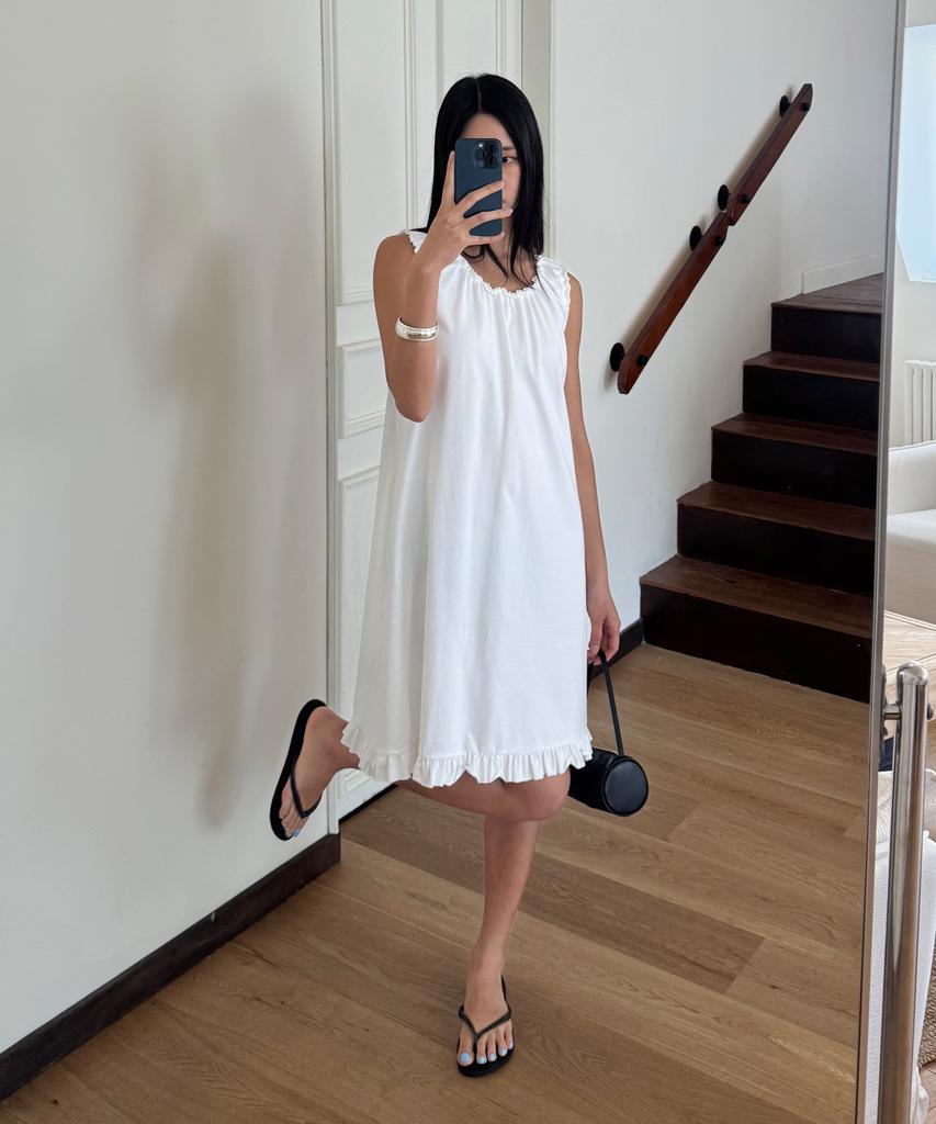 Reuni Amélie Shirred Cotton Dress - White