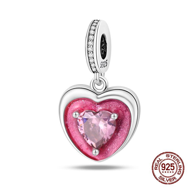 925 стерлингового серебра розового циркония бусины сердцебиение шармы подходят 925 оригинальные браслеты DIY ювелирные украшения подарки на день святого валентина