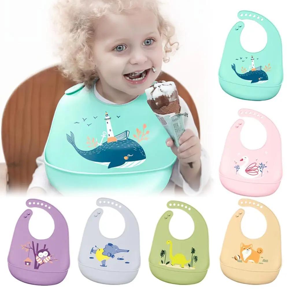Cartoon Animal Hippopotamus Dinosaur Silicone Bib for Baby Infant Safe Waterproof Halter Feeding Burp Cloths Soft Drool Bag