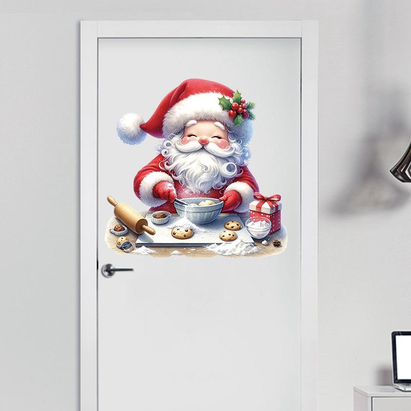 2025 Наклейки на дверь Санта-Клауса Рождественский день Украшение дома Самоклеящиеся виниловые наклейки-муралы из ПВХ KTY