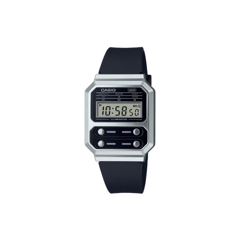 Casio Водонепроницаемый Ретро Кварцевый Ремешок из Смолы Мужской и Женский Один Стиль Черный Циферблат A100WEF-1A