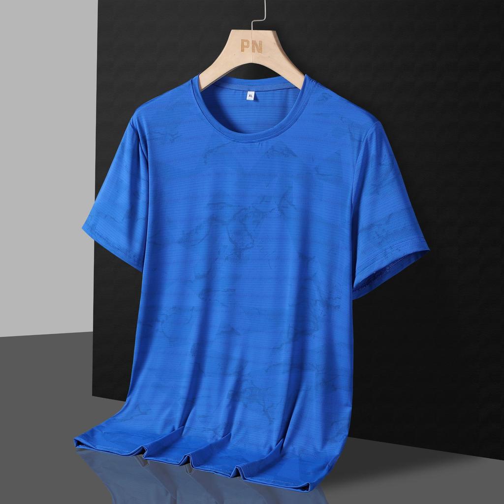 Летняя мужская спортивная повседневная свободная футболка из ледяного шелка больших размеров с коротким рукавом, быстросохнущая футболка для фитнеса