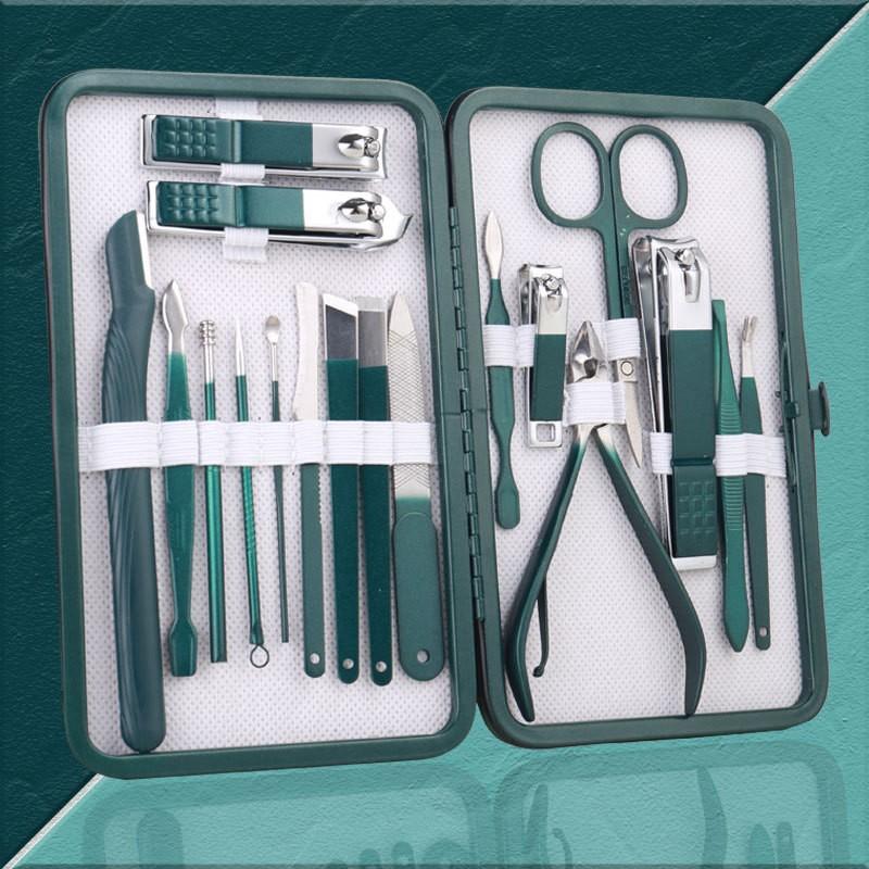 New Stainless Steel Nail Clipper Set Grooming Tool Set With Portable Case Manicure Art Tool Green Nails Cut